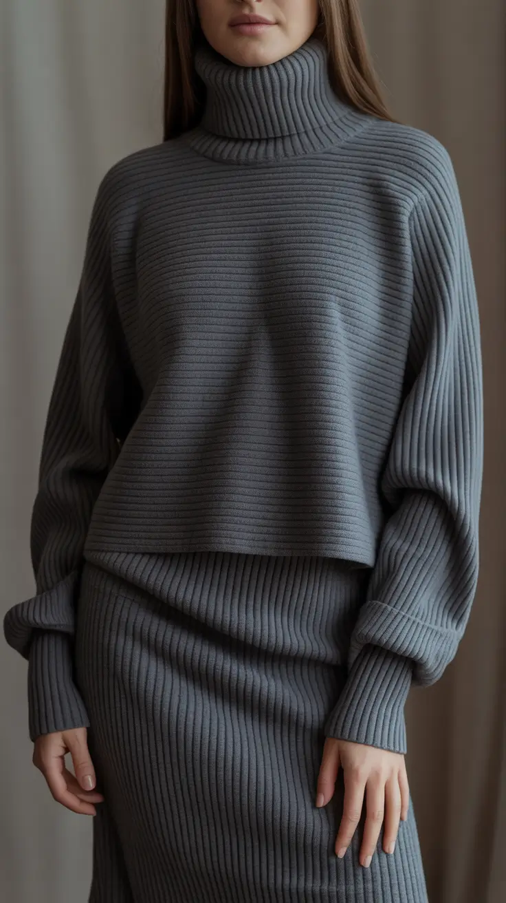 Knitwear Slate Elegance in Ribbed Knitwear