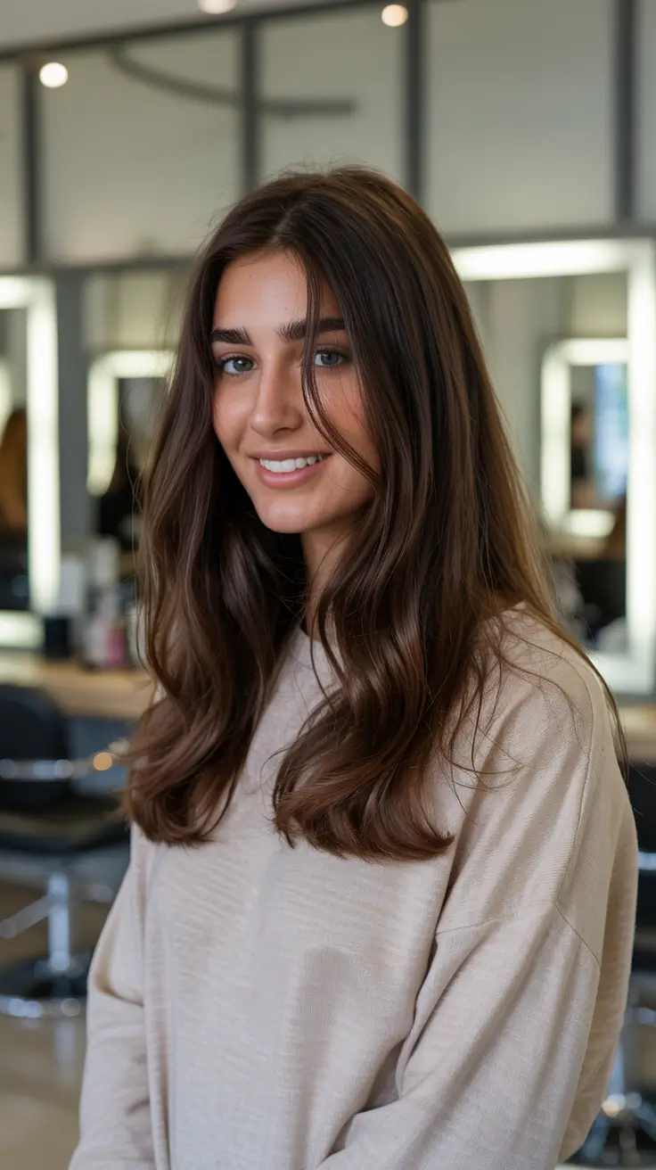 dark brown hair color 2026 Mocha Glow Mid-Length