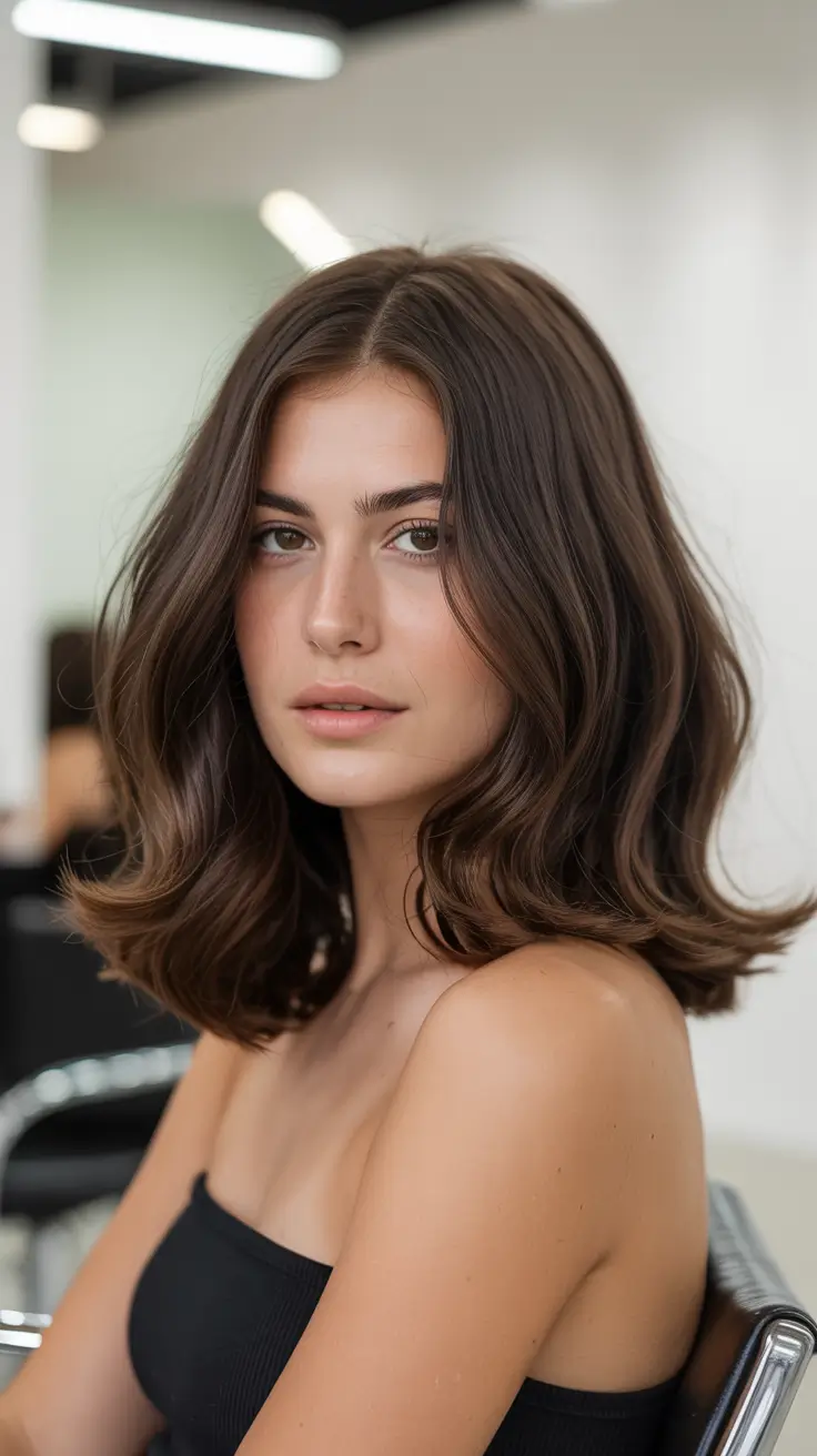 dark brown hair color 2026 Soft Textured Chocolate Bob