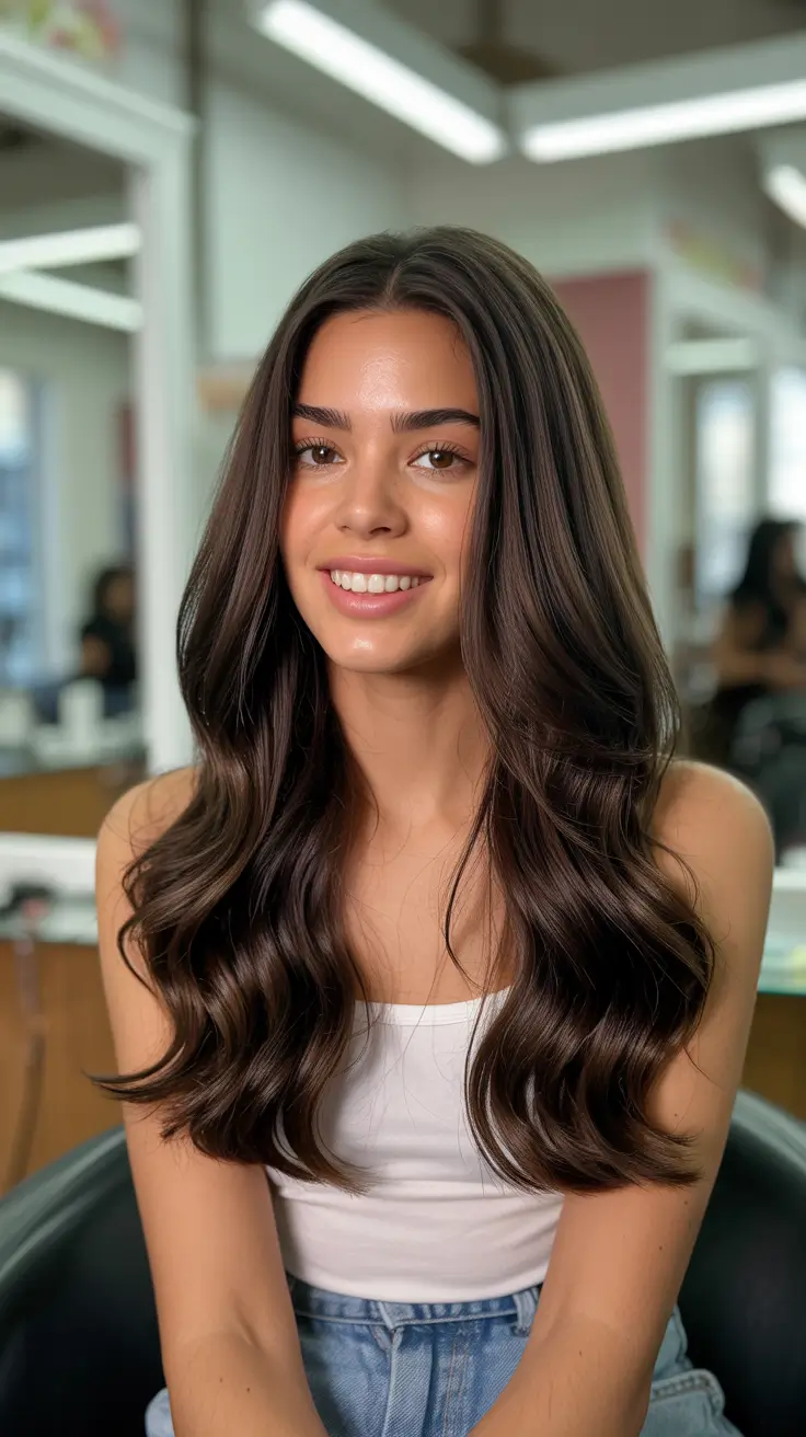 dark brown hair color 2026 Warm Espresso Waves