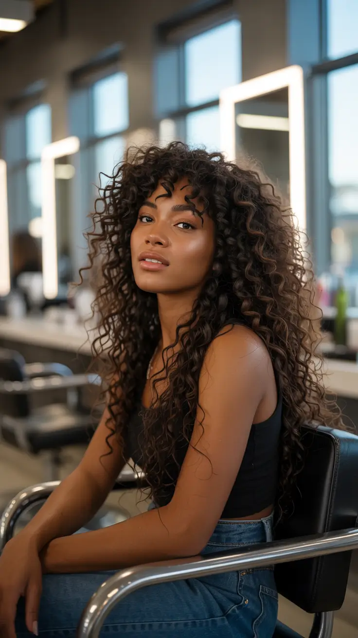 dark brown hair color 2026 Voluminous Curly Cocoa Brunette