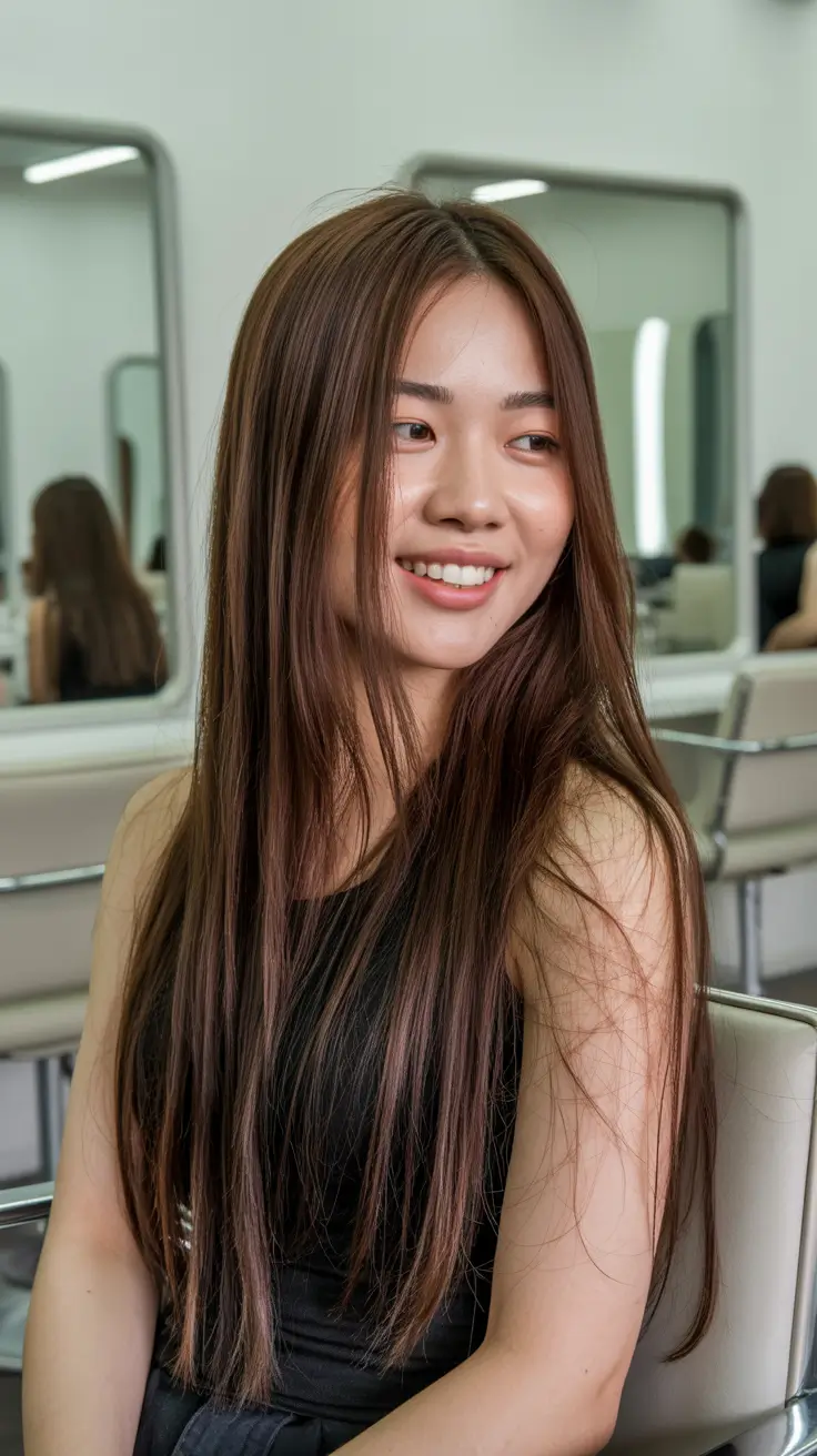 dark brown hair color 2026 Chestnut Ribbon Layers