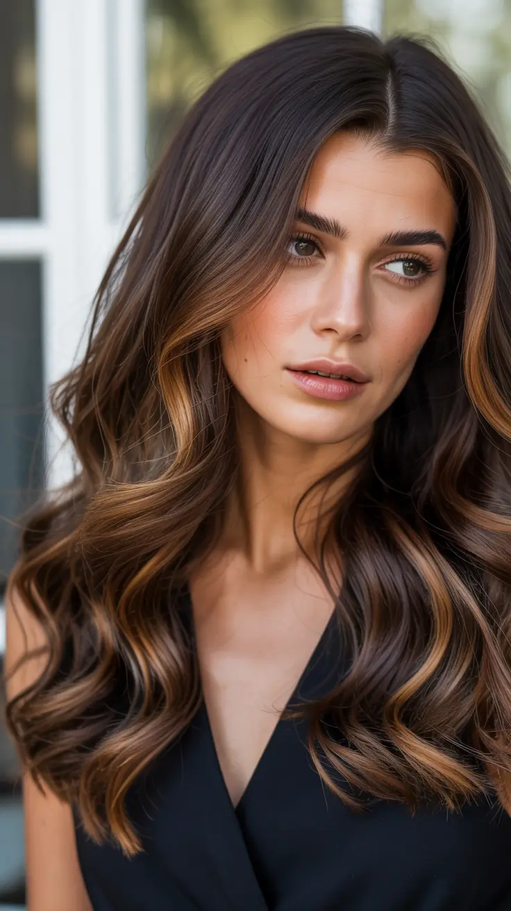 dark brown hair color 2026 Bronze-Kissed Waves