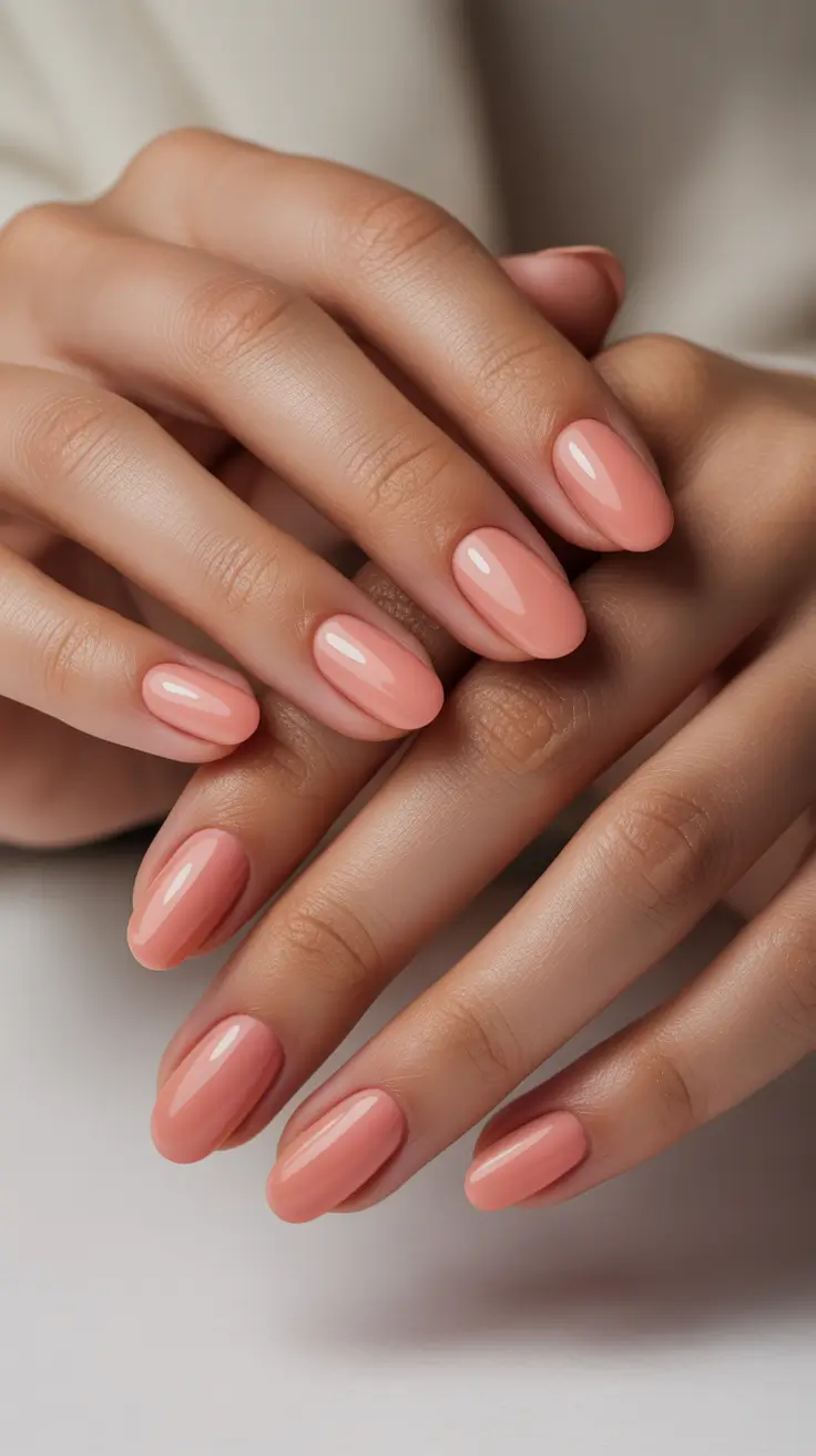 peach pink short almond gel elegant 2025