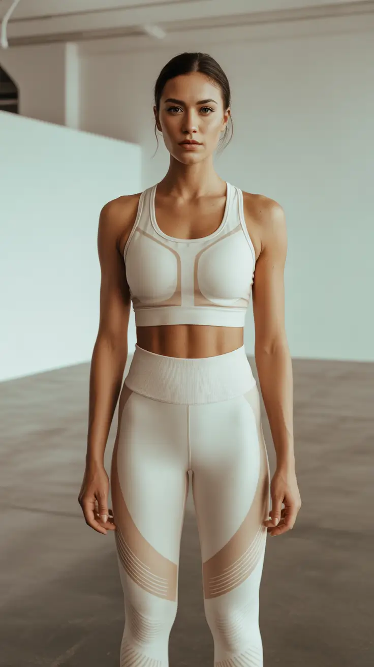 gym-outfit-ideas-2026 Structural Cream Set With Contour Mesh Panels