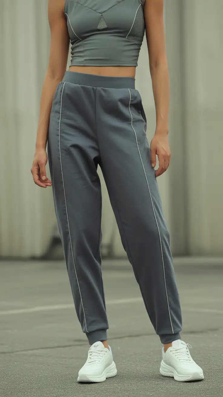 gym-outfit-ideas-2026 Structured Charcoal Tank With Tailored Joggers