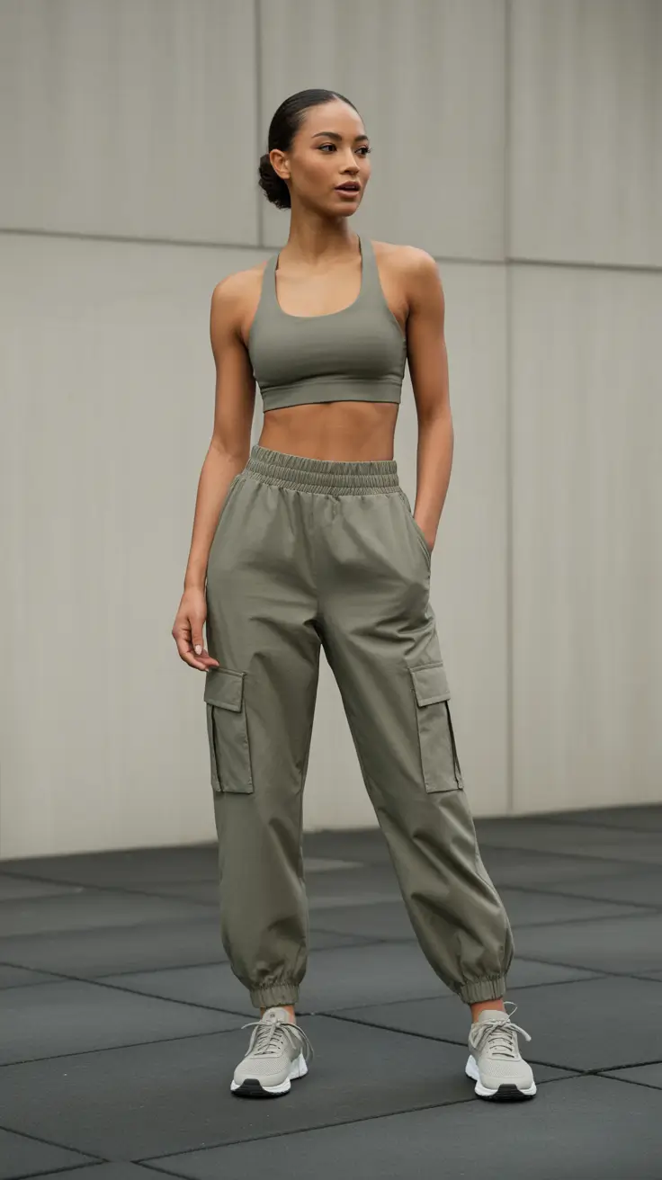 gym-outfit-ideas-2026 Utility Sport Vibes in Dusty Olive
