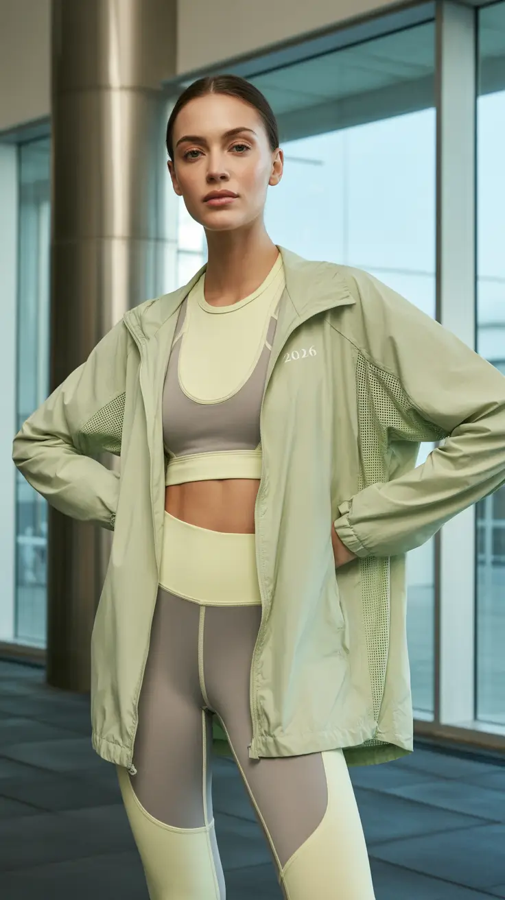 gym-outfit-ideas-2026 Lemon-Lime Layers With Lightweight Outerwear