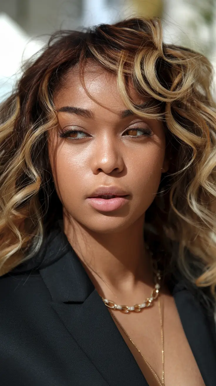 21 Best hair color for brown skin 2026 Caramel Swirl Curls