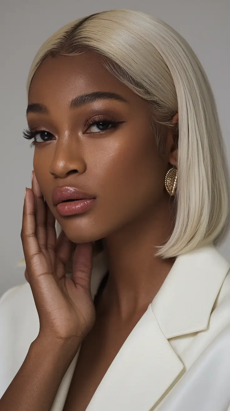 21 Best hair color for brown skin 2026 Icy Platinum Bob