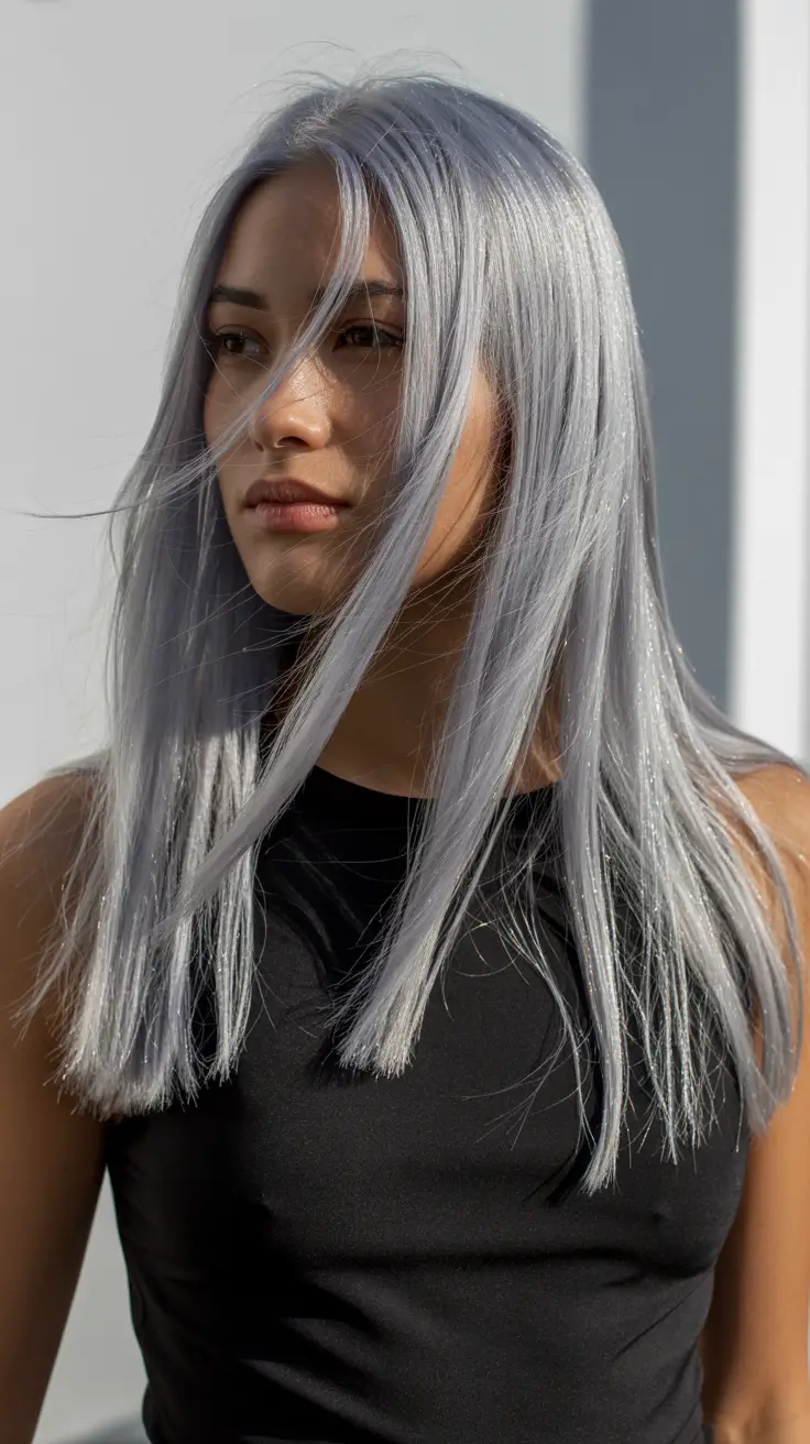 Best hair color for tan skin 2026 Frosted Silver Sleek