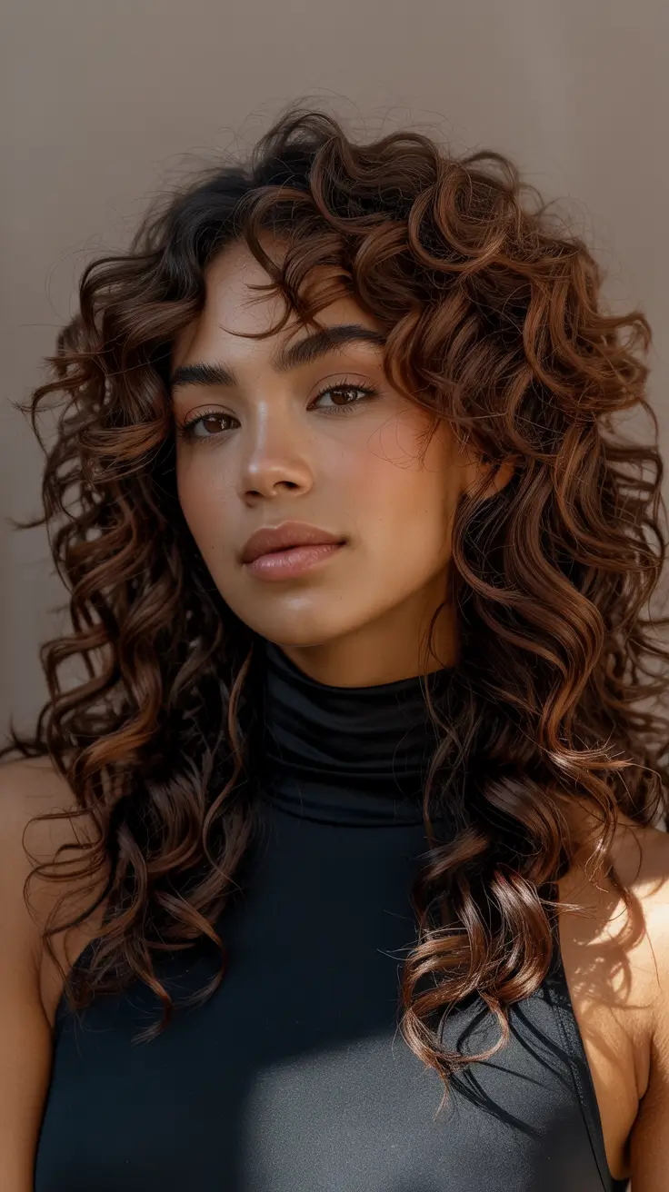 Best hair color for tan skin 2026 Espresso Curly Glow