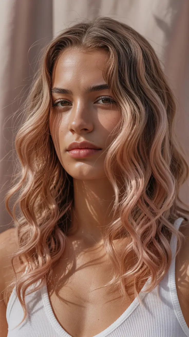Best hair color for tan skin 2026 Peach Rosé Waves
