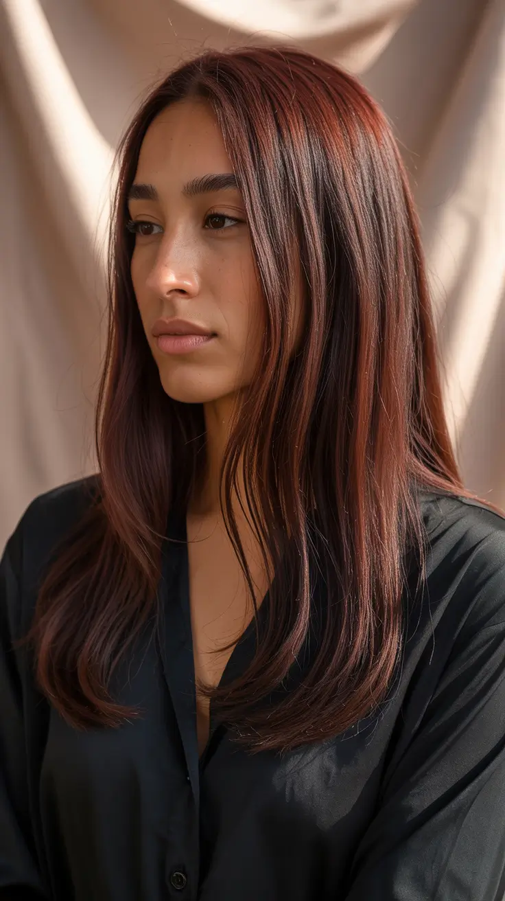 Best hair color for tan skin 2026 Deep Bordeaux Elegance