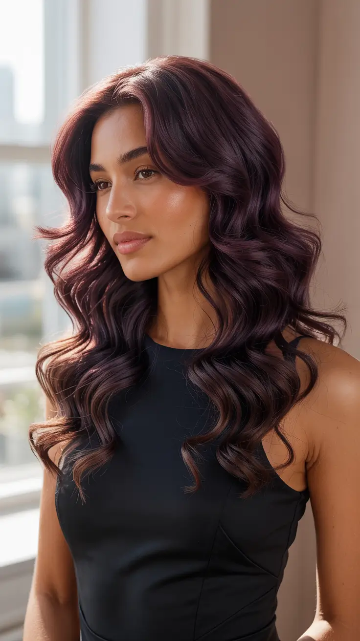 Best hair color for tan skin 2026 Smoky Plum Radiance
