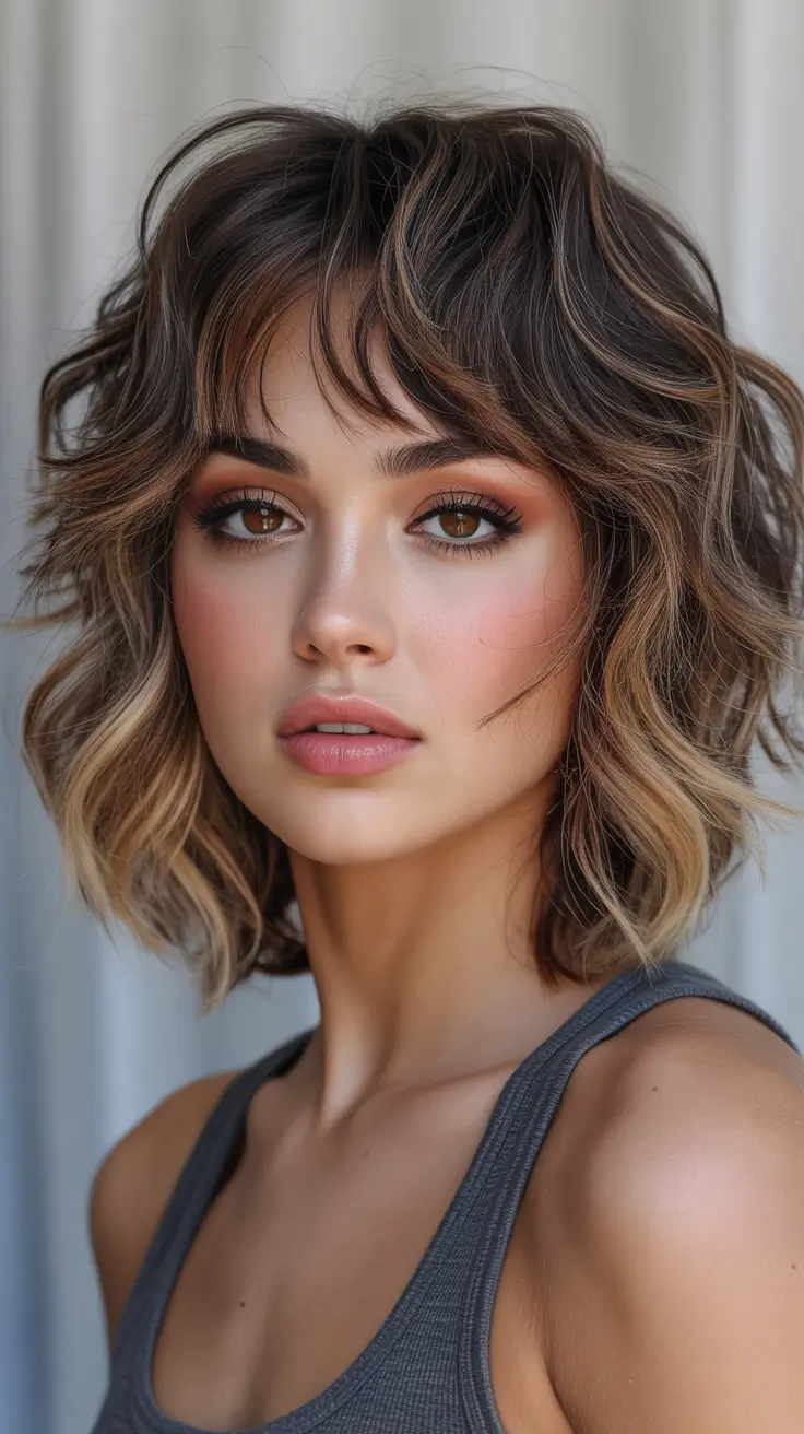 Modern shaggy bob hairstyle 2026