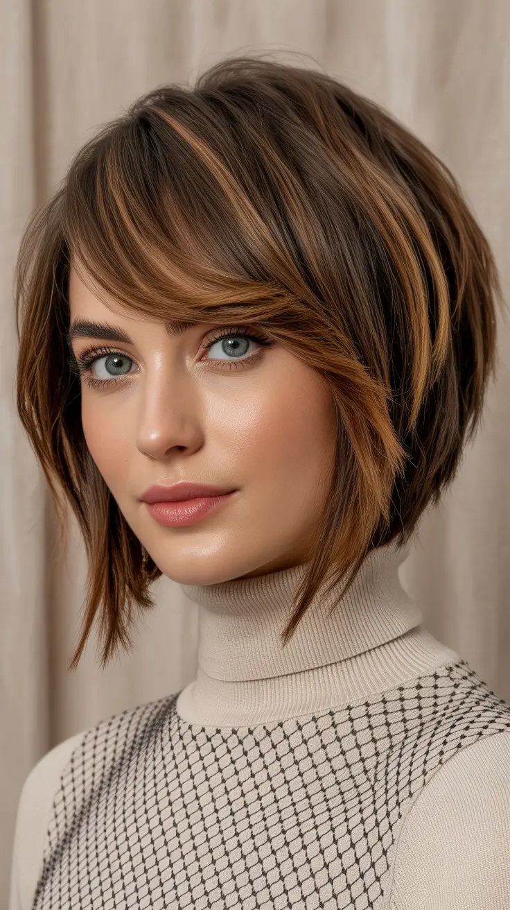Layered chestnut bob hairstyle 2026