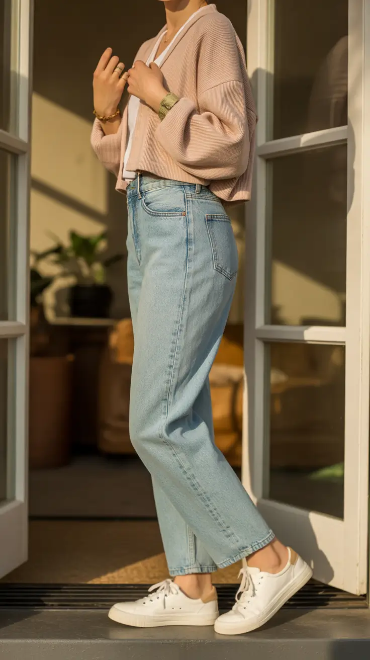 Jeans outfit inspiration 2026 The Warm Neutrals and Soft Denim Off-Duty Combo