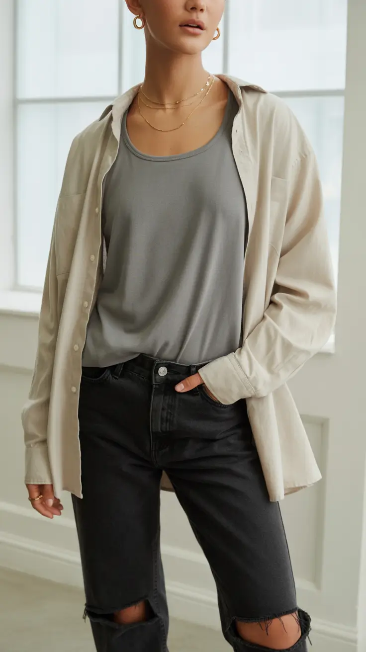 Jeans outfit inspiration 2026 Soft Neutrals With a Touch of Edge
