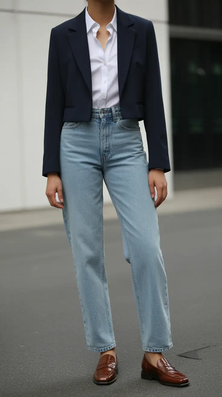 Jeans outfit inspiration 2026 Classic Structure With Light Blue Denim Ease