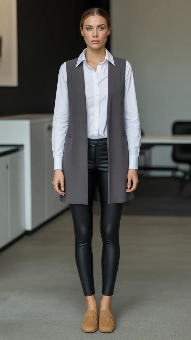 Legging outfit inspiration 2026 Clean Corporate Layers With Modern Precision