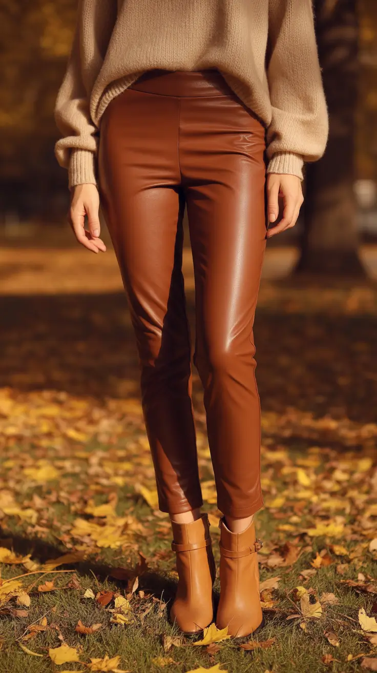 Legging outfit inspiration 2026 Warm Autumn Tones With Polished Texture