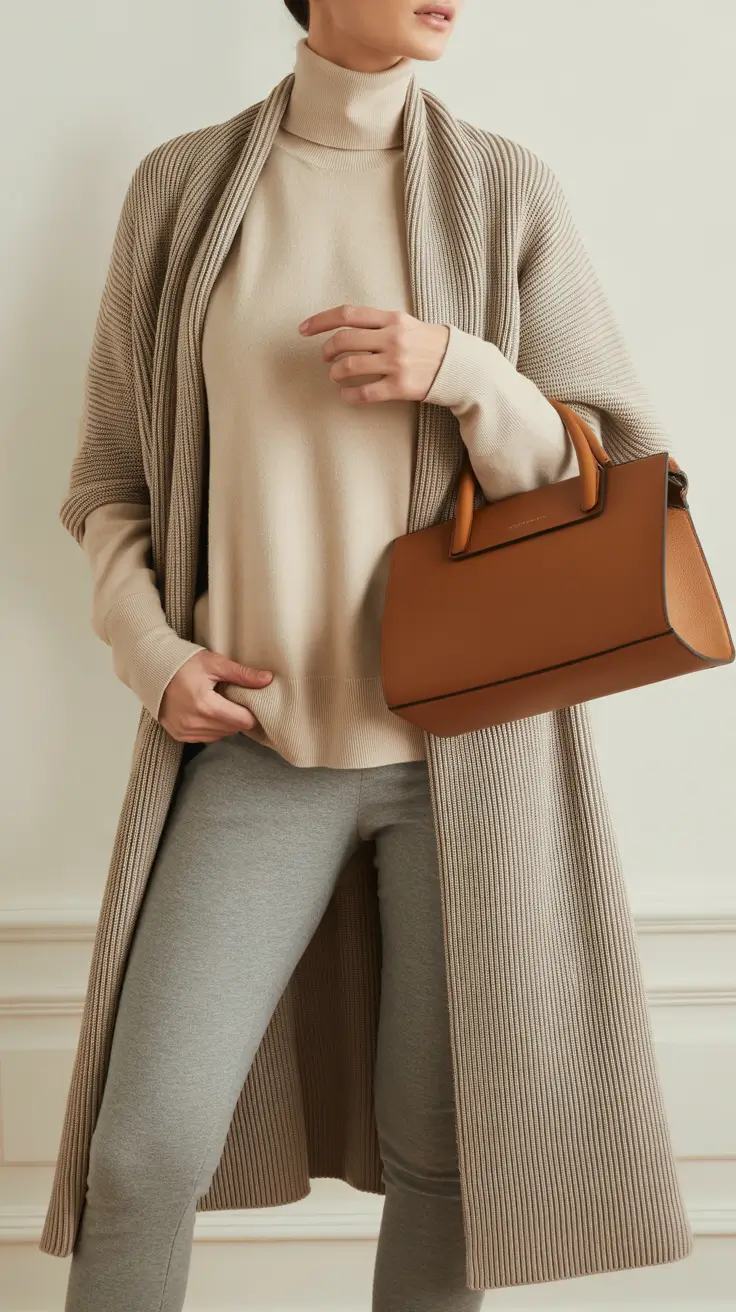Legging outfit inspiration 2026 Elegant Layers in Cool Neutrals