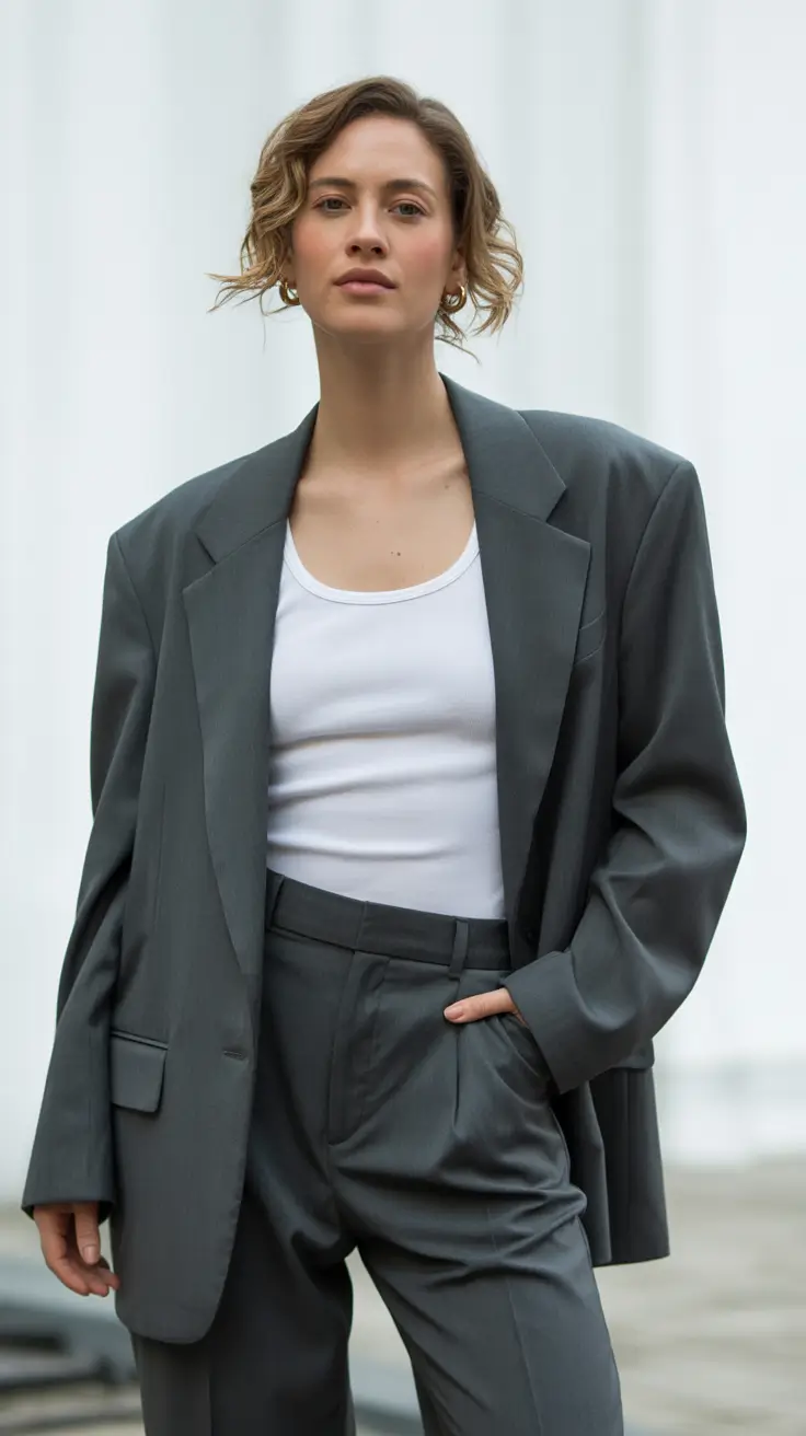 Casual Mom Outfit Oversized Suiting Minimalist Tank