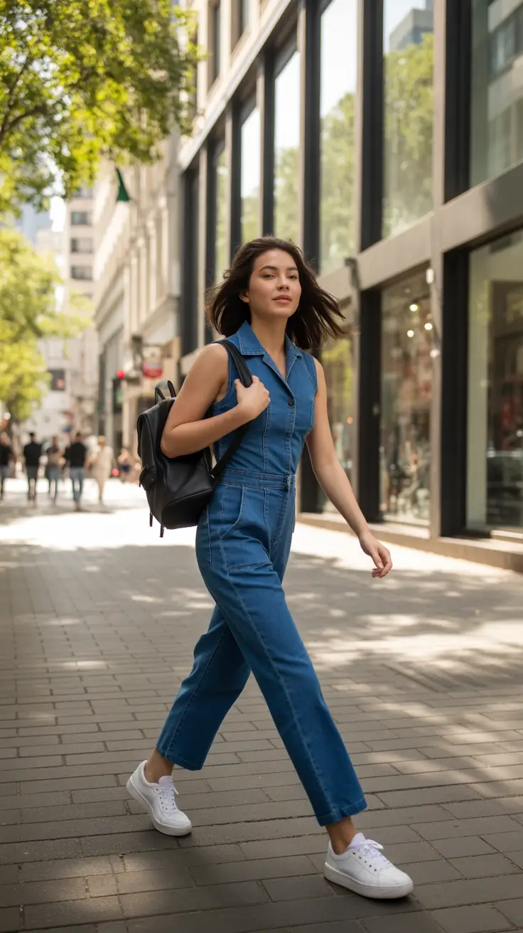 Casual Mom Outfit Denim Jumpsuit Energy