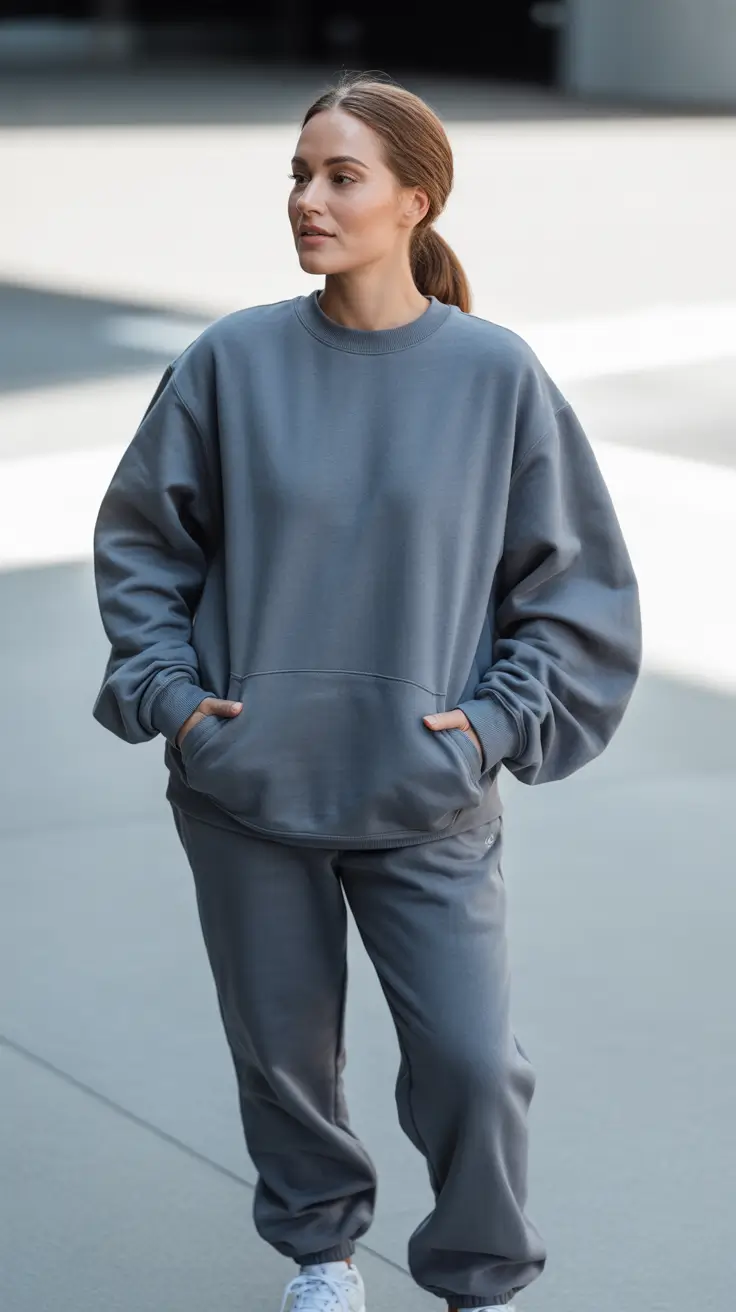 Casual Mom Outfit Monochrome Slate Sweat Set