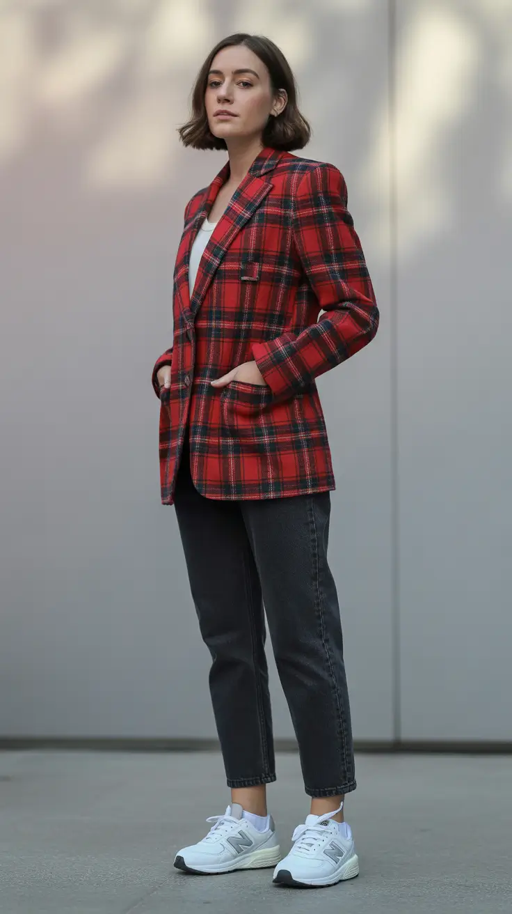 Casual Mom Outfit Plaid Blazer