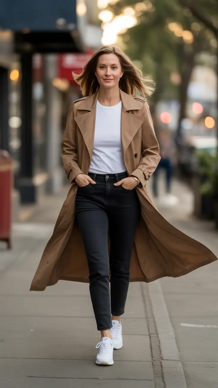 Casual Mom Outfit City Trench Confidence