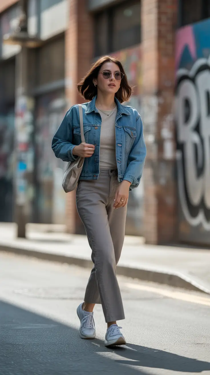 April Denim Jacket Cool on a Bright Spring Day