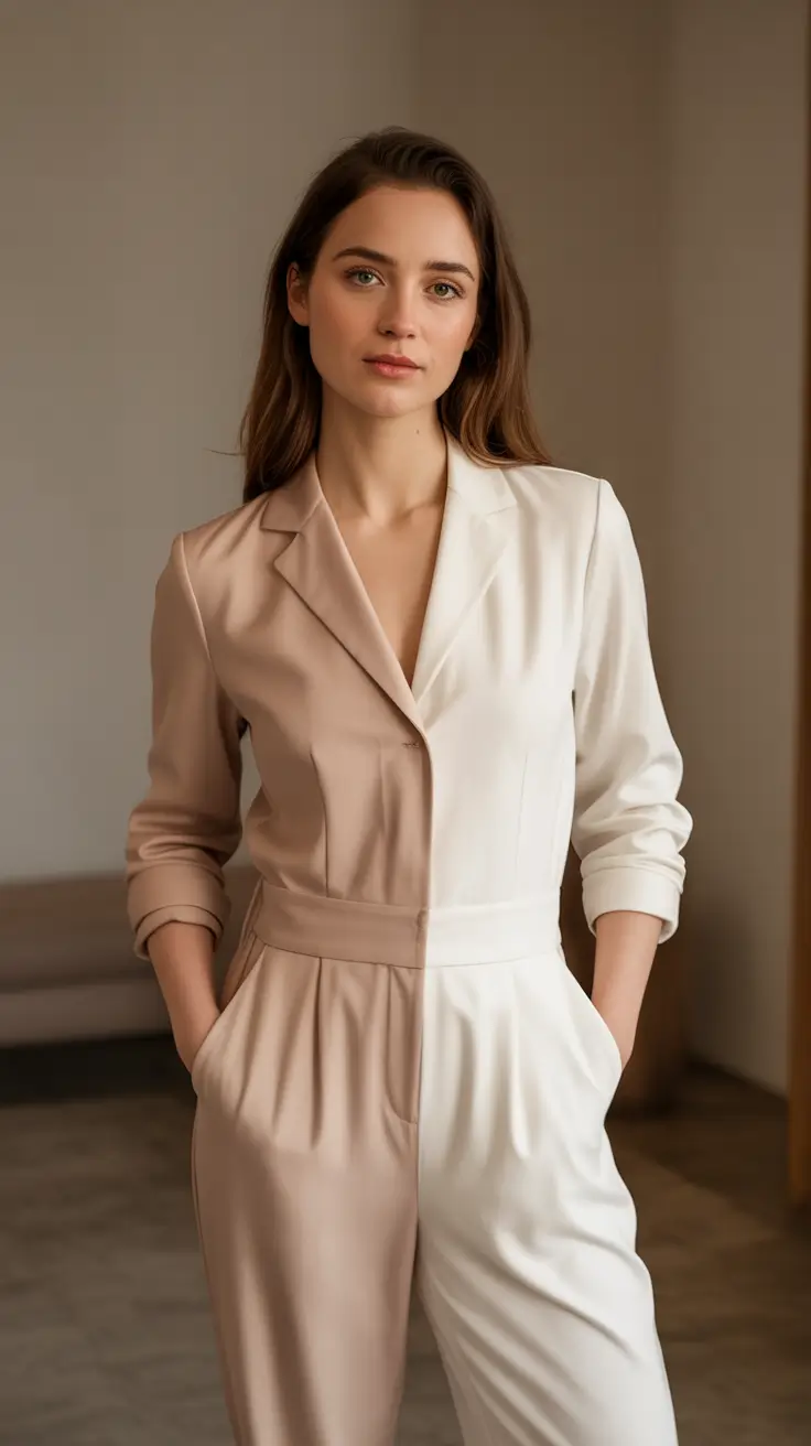 Office outfit inspiration for work 2026 Two-Tone Tailored Jumpsuit