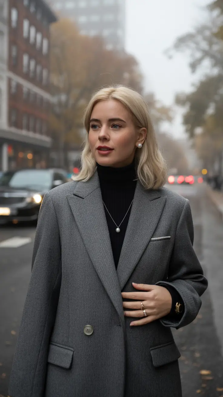 Classic Elegant Tailored Gray Coat Outfit