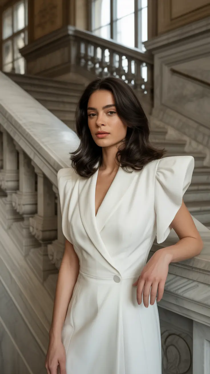 Elegant Classic Structured White Dress Outfit