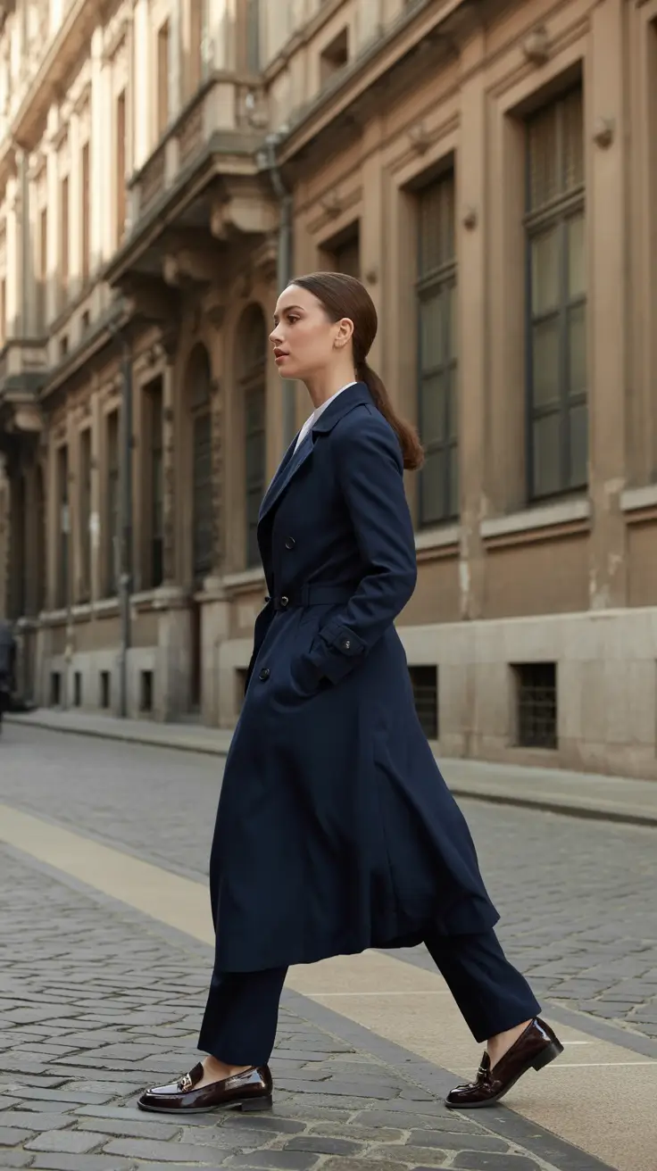 Classic Elegant Navy Trench Outfit