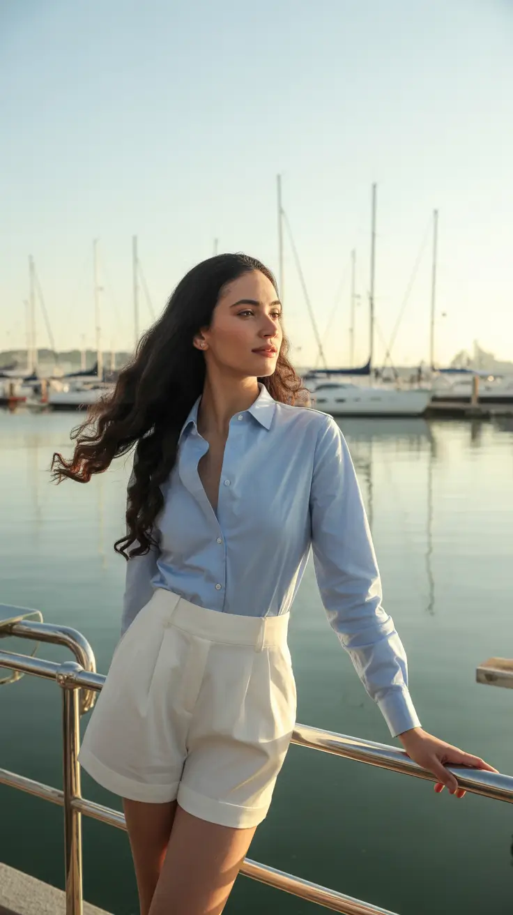 Classic Elegant Tailored Blue Shirt Outfit