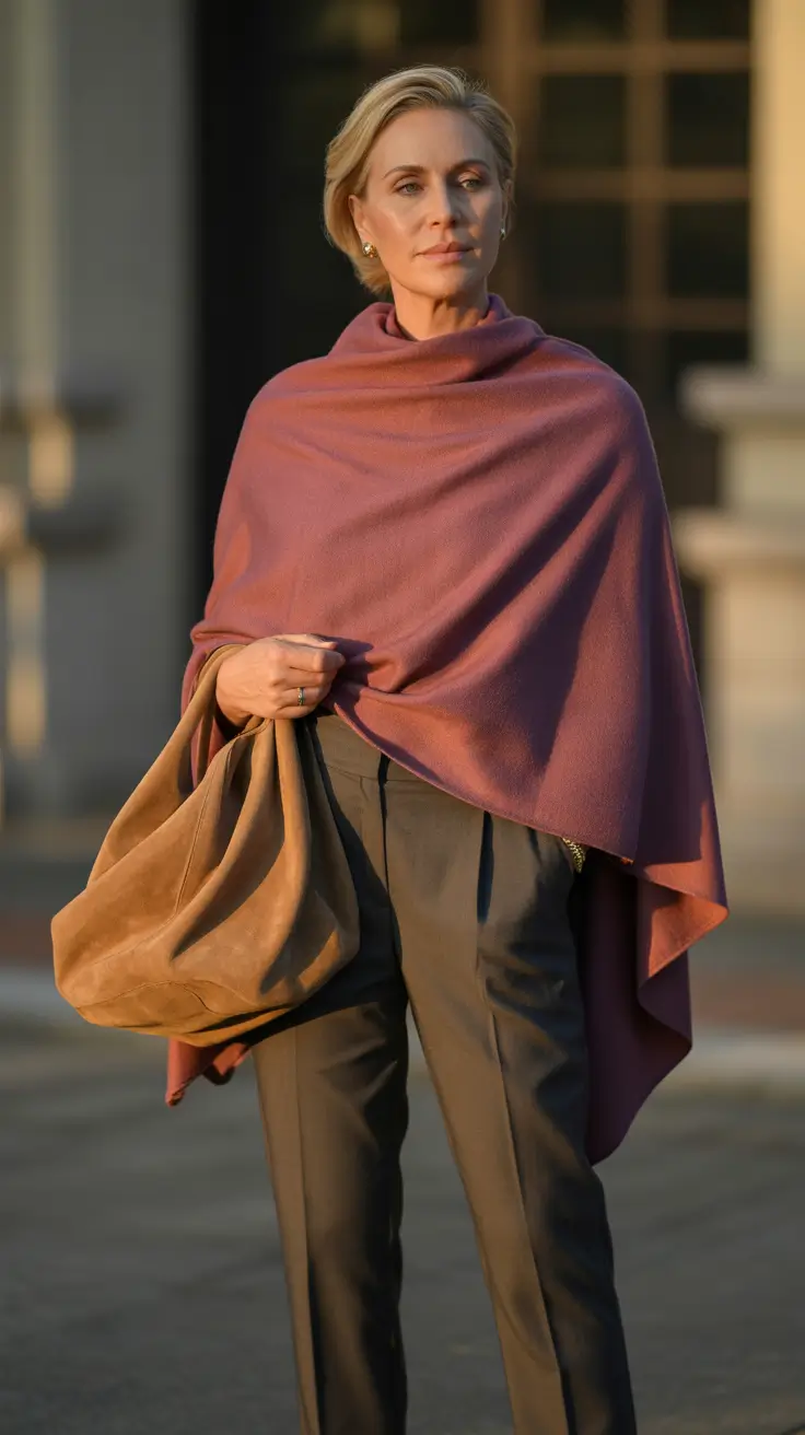 2026-summer-Rosy-Shawl-Layers-With-Earthy-Modern-Trousers