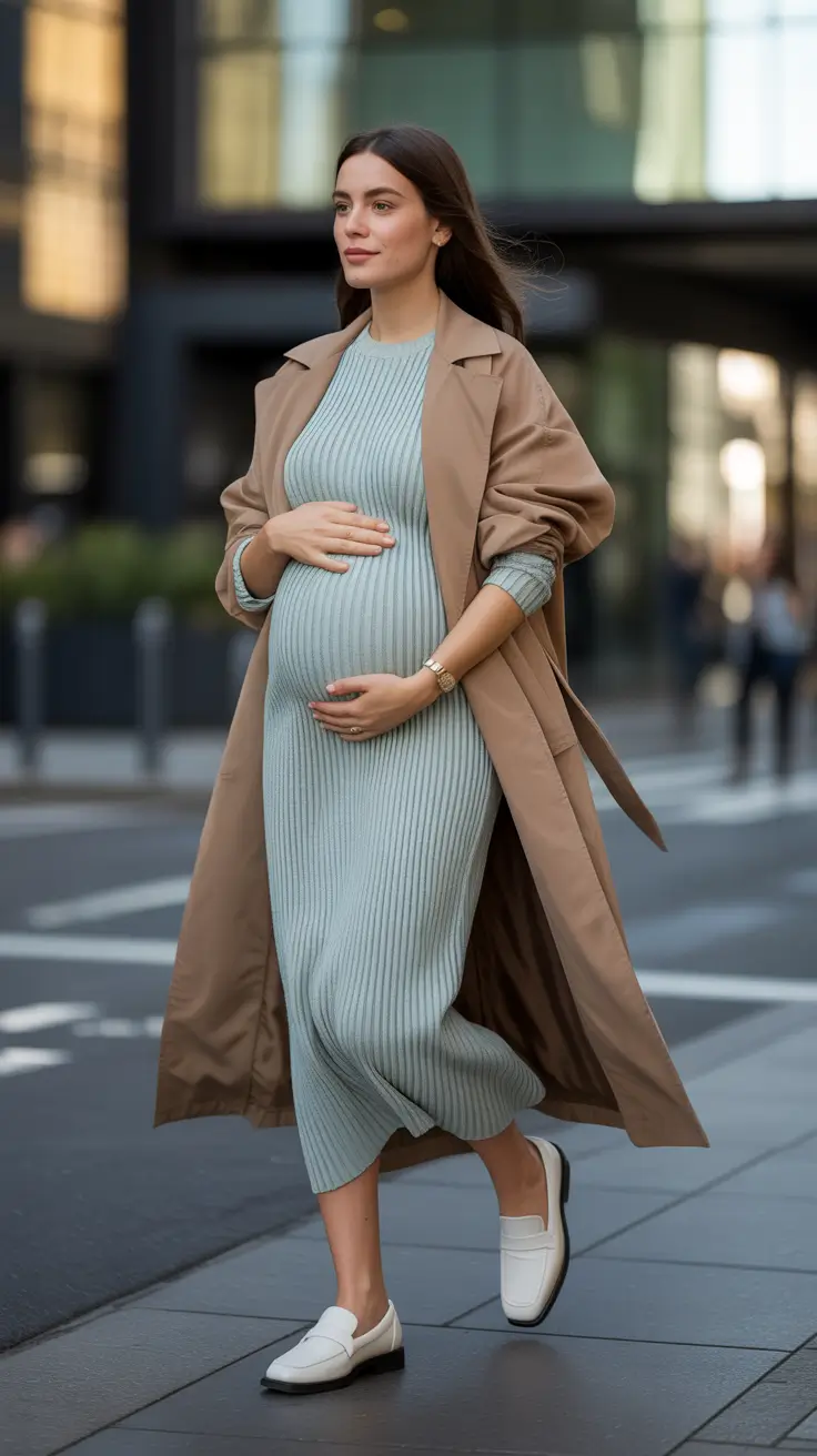 Autumn winter Soft Blue Rib Knit and Classic Camel