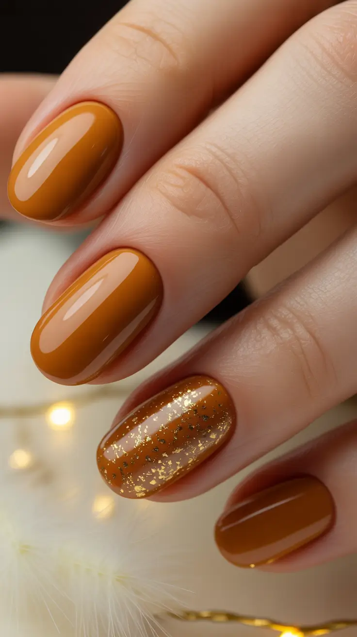 Christmas nail Designs Golden Caramel Glow