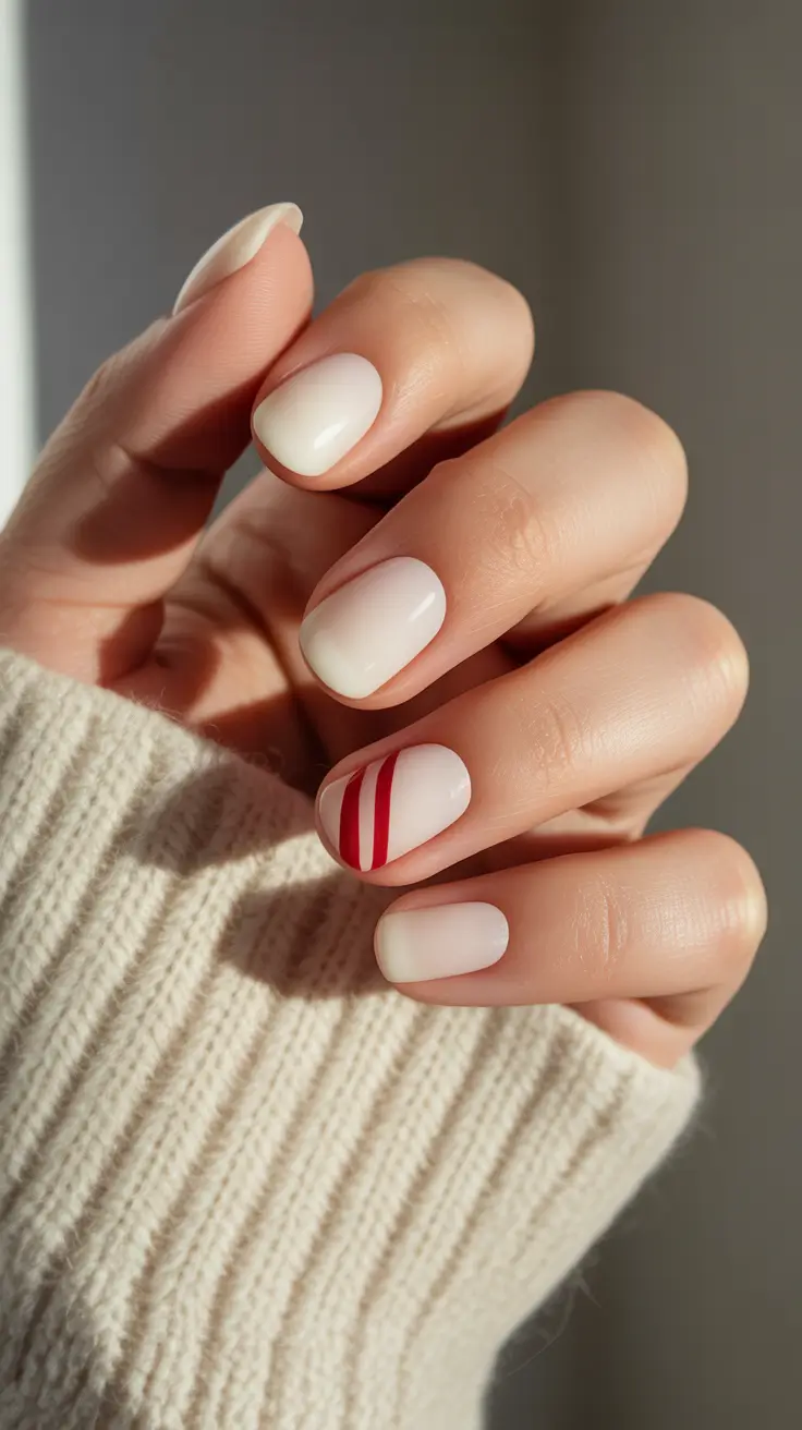 Christmas nail Designs Minimal Red Line Detail