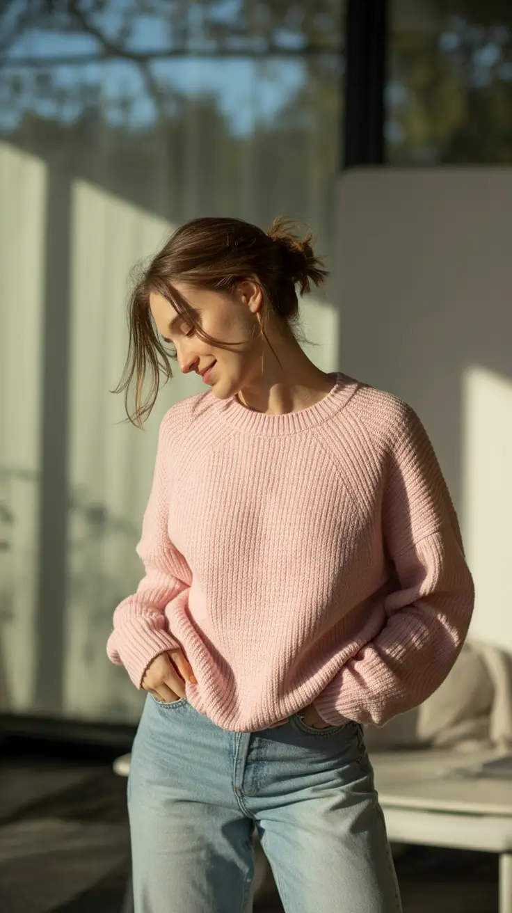 pink knit oversized sweater outfit 2026