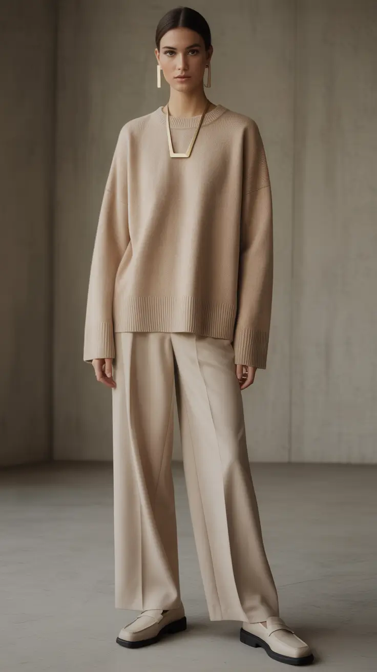 beige oversized sweater outfit 2026