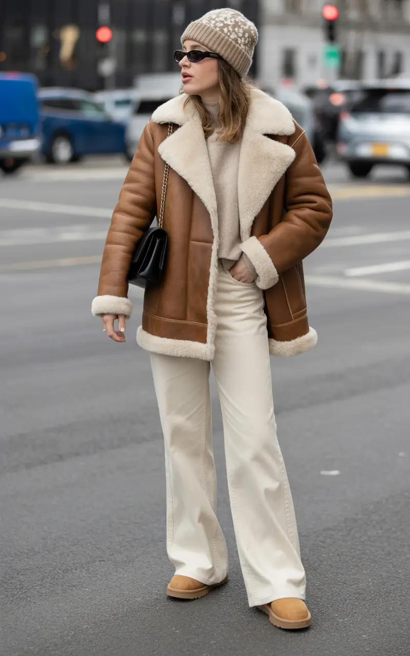 Brown Botas Retro Luxe Shearling Cream
