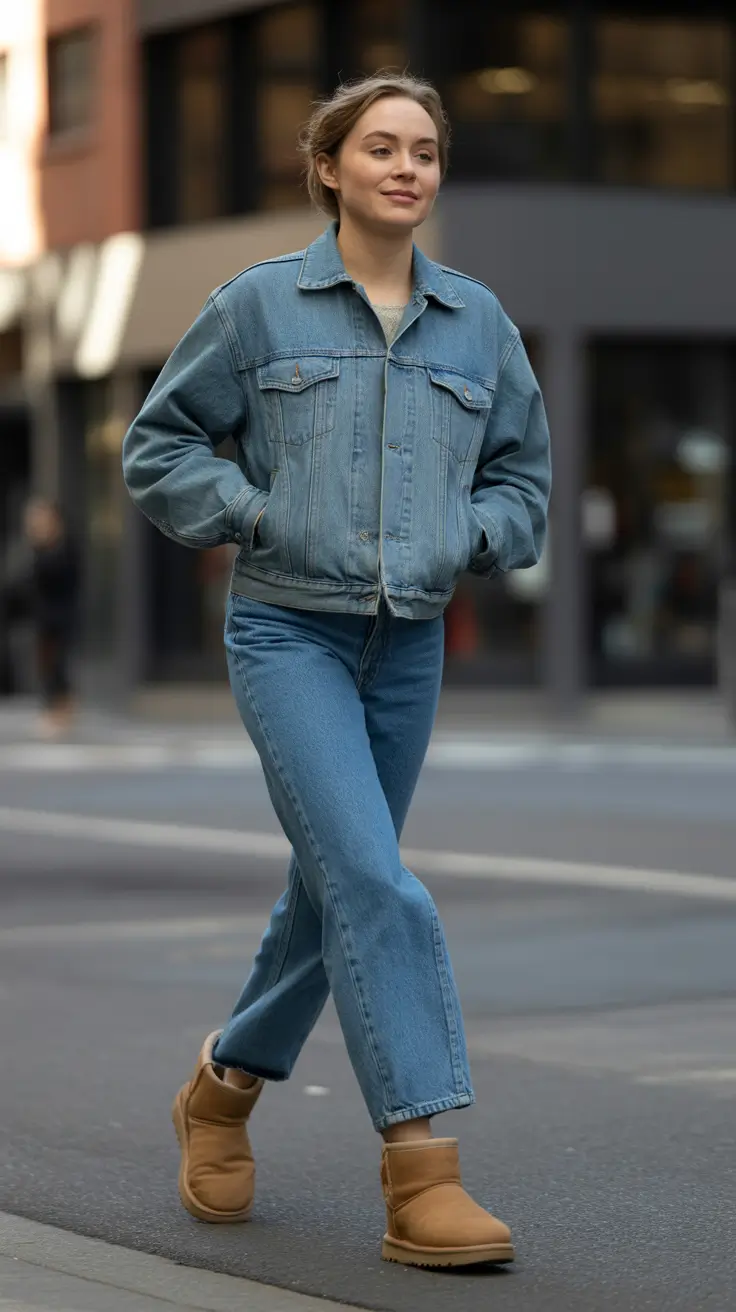 Brown Botas Double Denim Cozy Twist