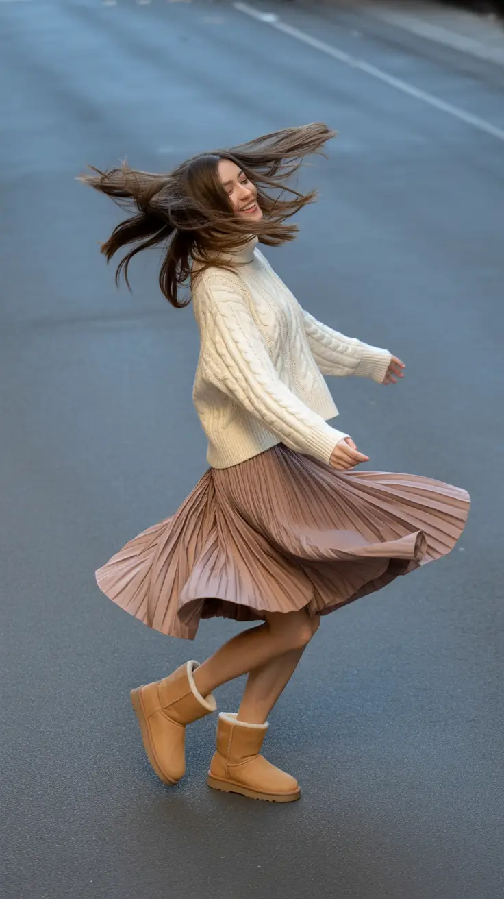 Sand Botas Feminine Pleated Skirt Outfit