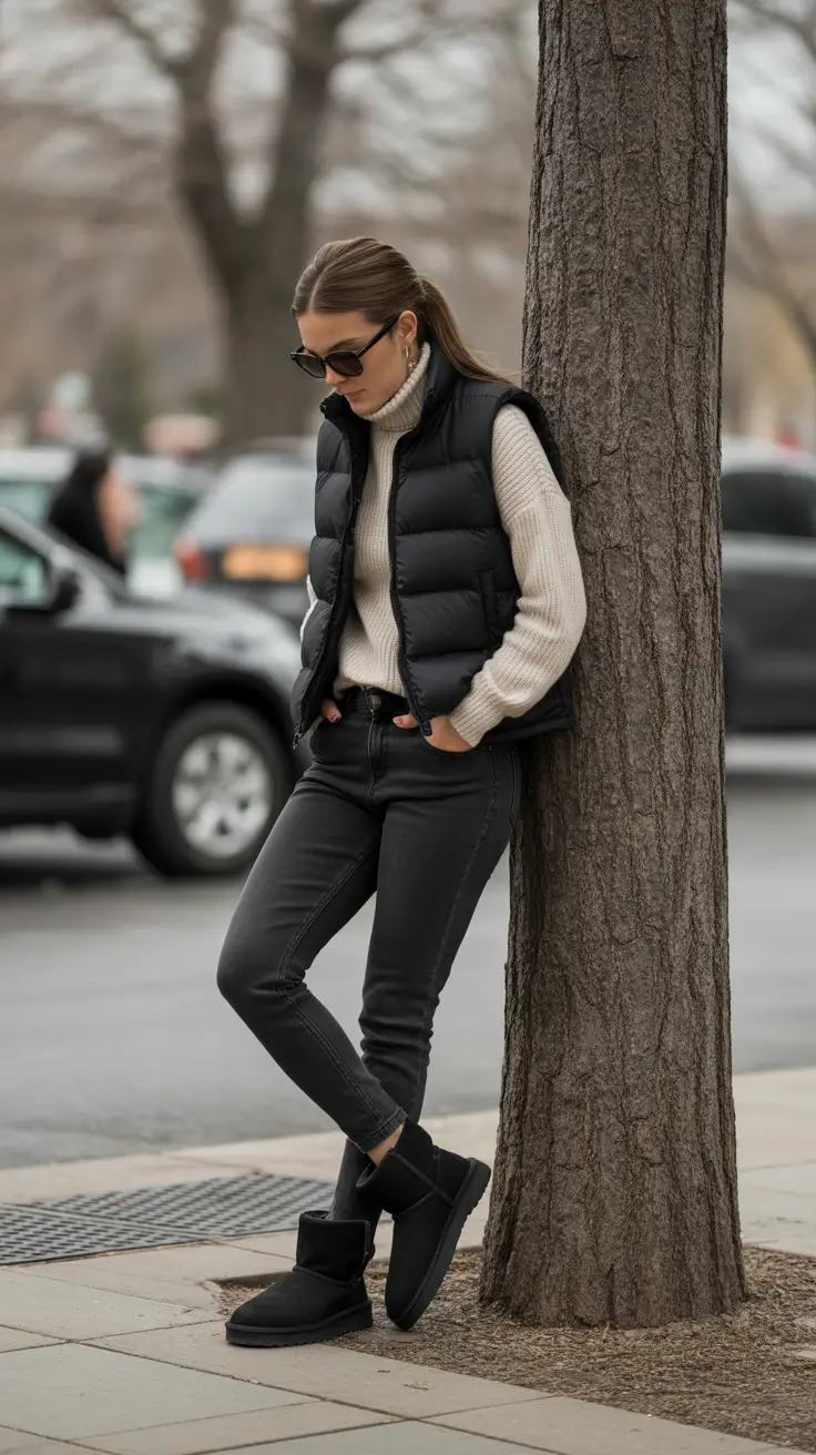 Black Tasman Puffer Vest Chic Look