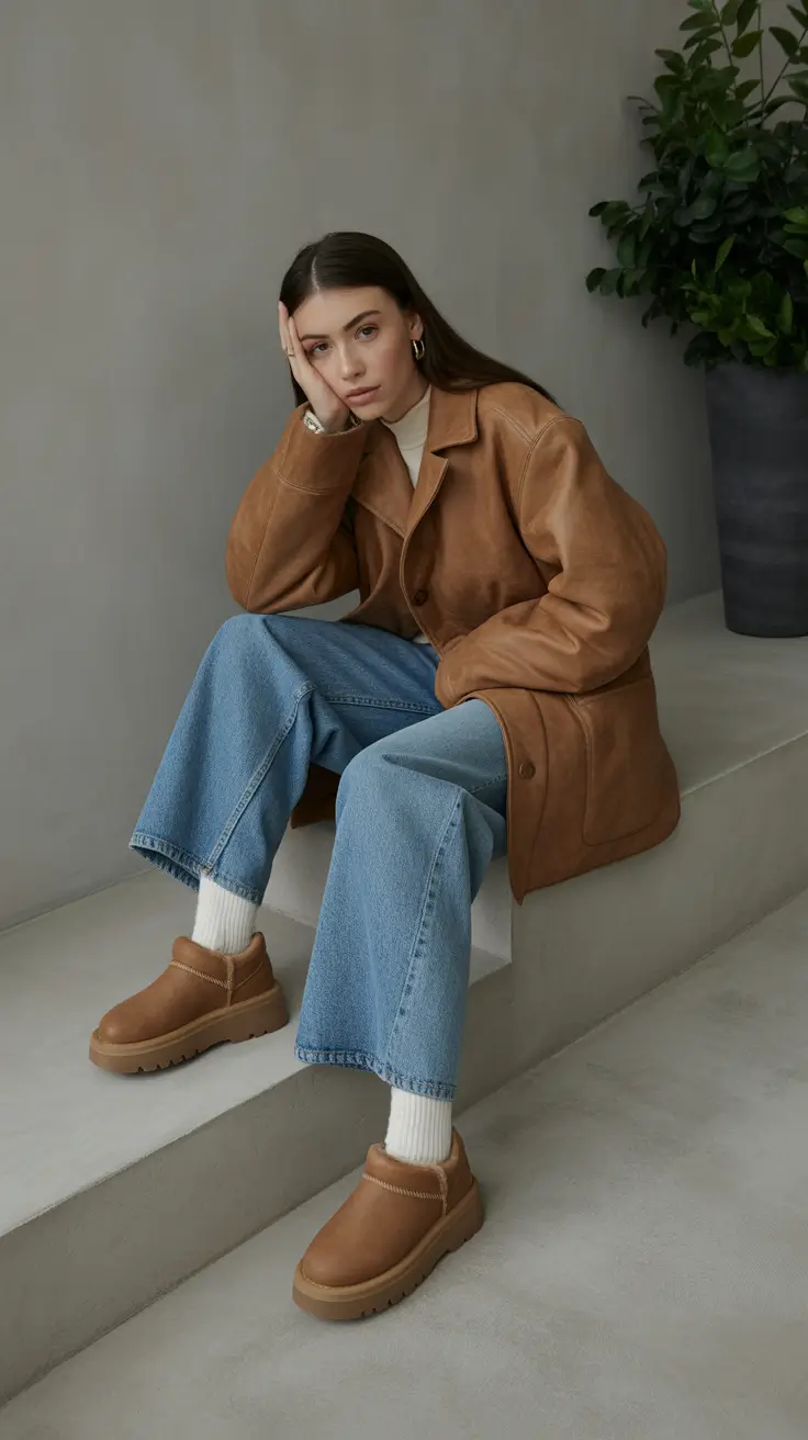 Brown Ultra Mini Platform Leather Outfit