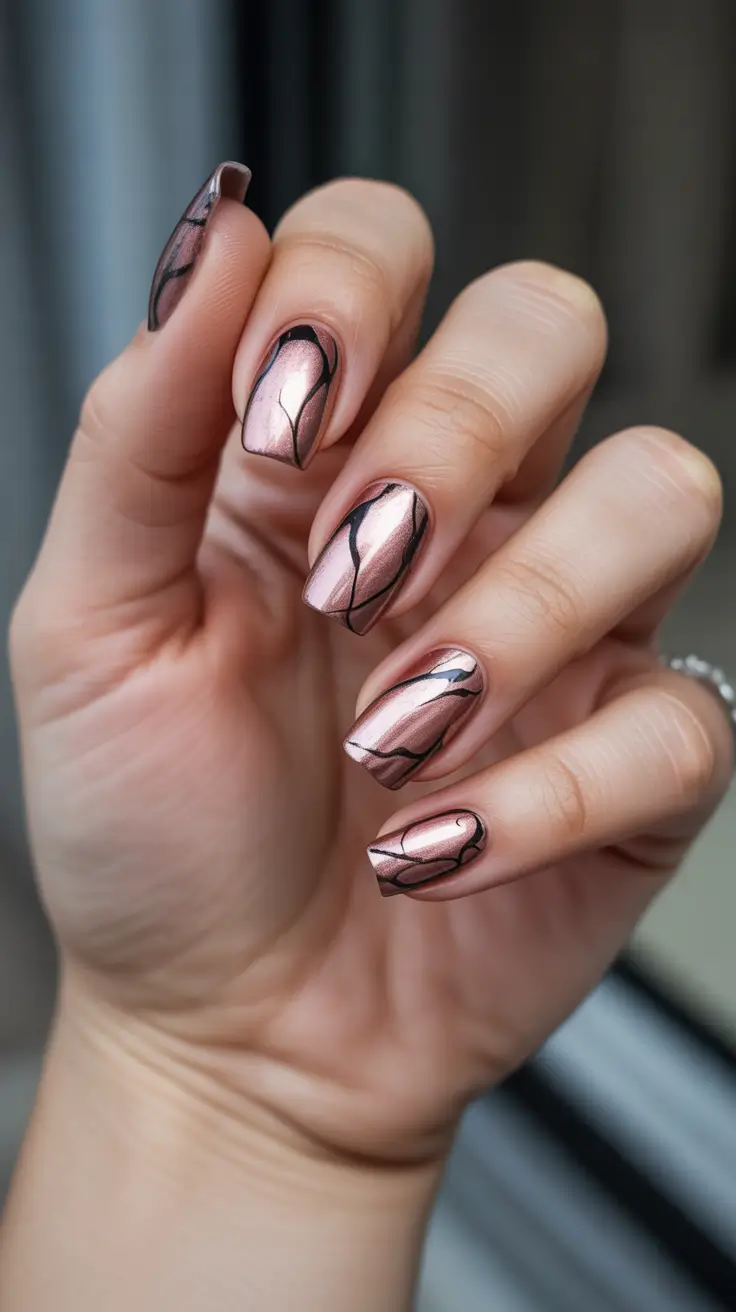 acrylic-nails-2026-Rose-Chrome-With-Abstract-Black-Outlines